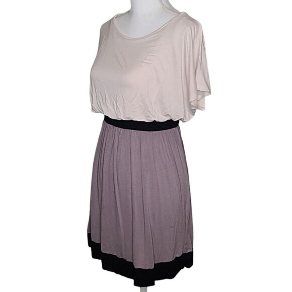 Women's Dress Knee Length LUSH Color Block Gray Cream Black Short Sleeves - Picture 6 of 7